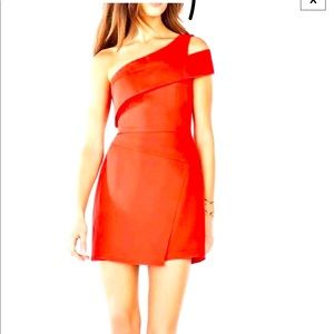 BCBG Max Azria beautiful red cocktail one shoulder dress, size US 10.